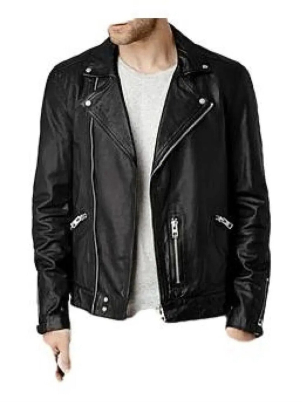 All Saints Hemsley Black Leather Biker Moto Jacket Motorcycle Size M in VGUC